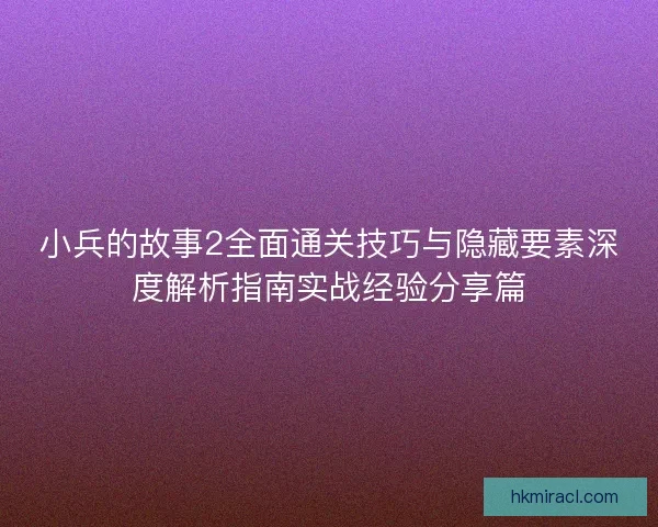 小兵的故事2全面通关技巧与隐藏要素深度解析指南实战经验分享篇
